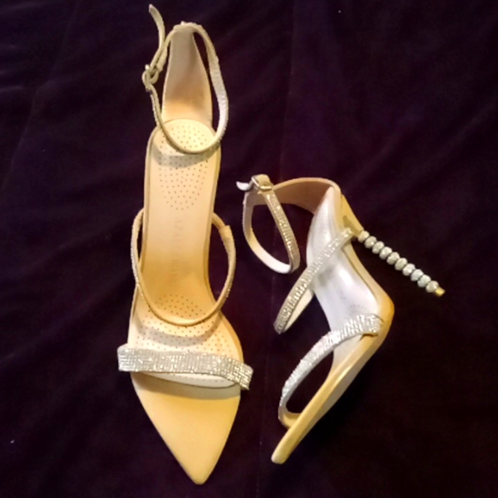 Size 8.5 nude heels with rhinestones.